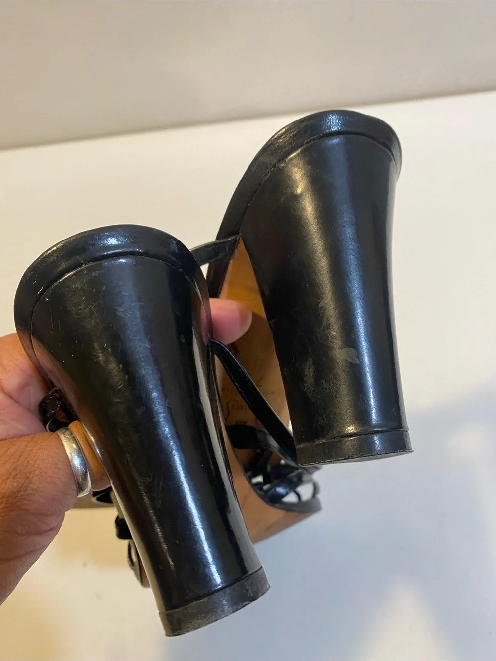 Paco Gil Made In Spain Black Strappy Block Heel Leather  Sandals 7.5 B